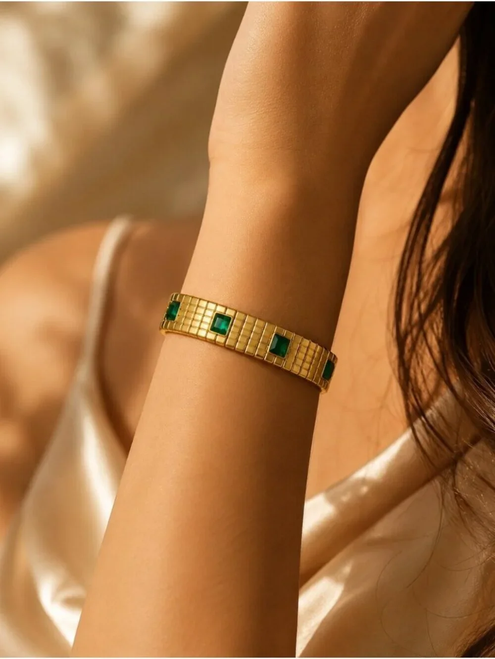 Gold-Tone Bracelet with Green Gemstones